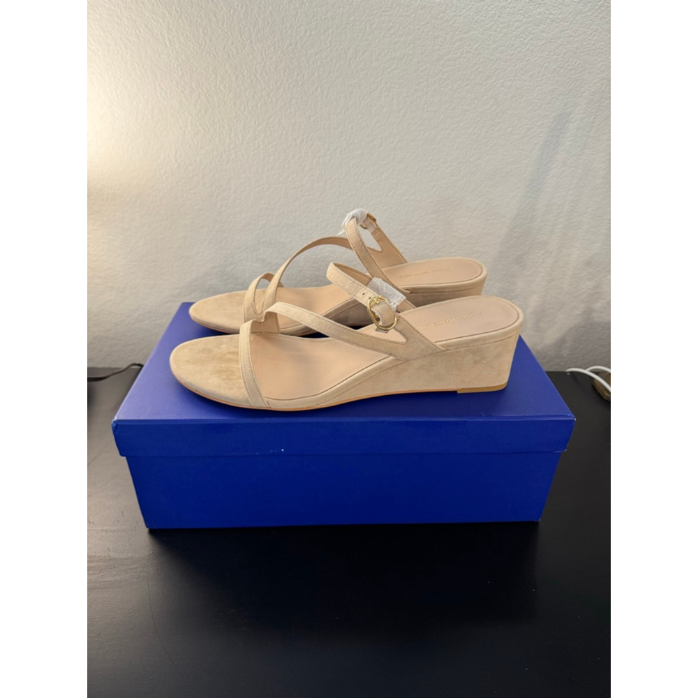 Women's‎ Stuart Weitzman Golden Beige Suede Wedge Sandals Size 10.5